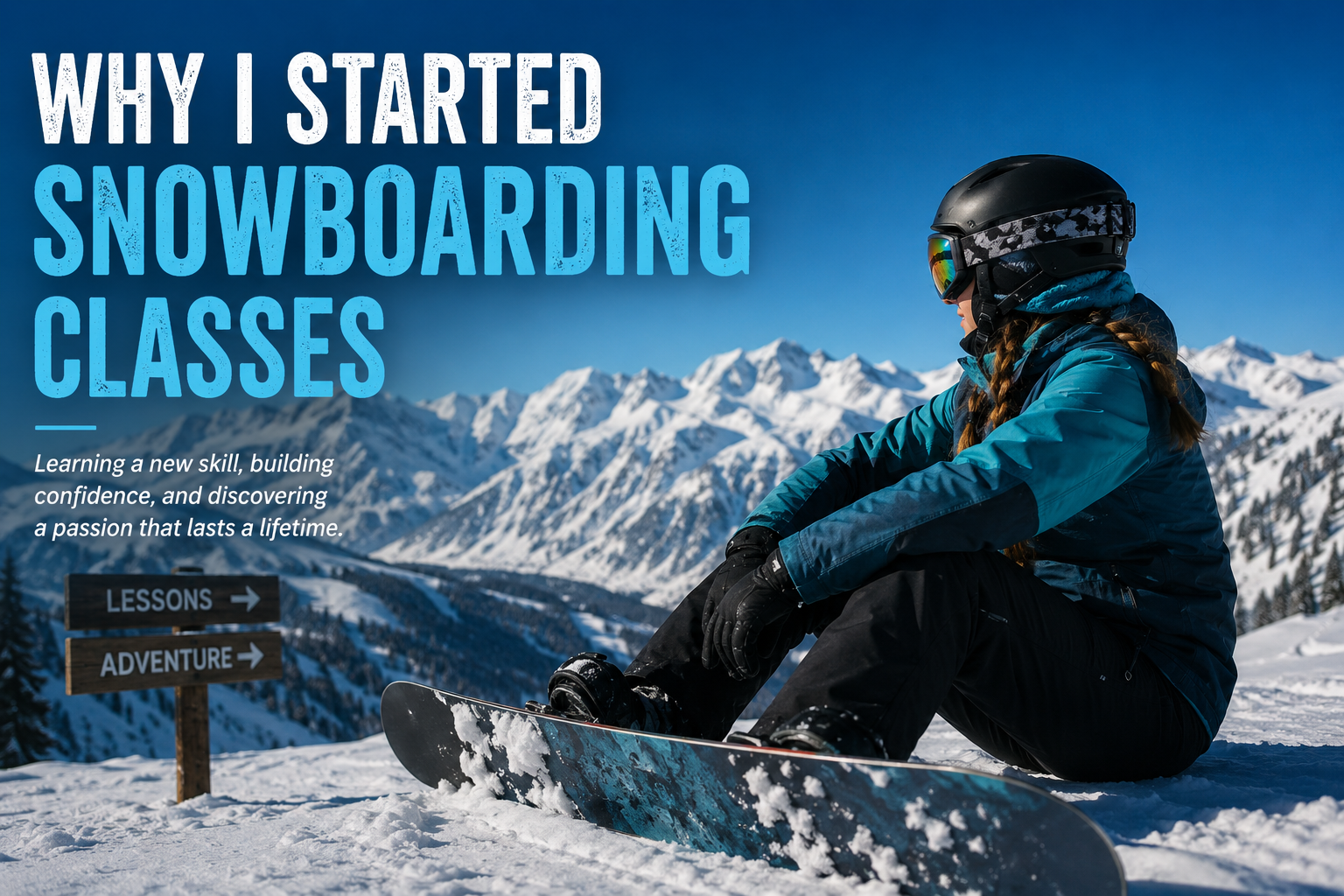 Beginner snowboarder taking lessons on a snowy slope.